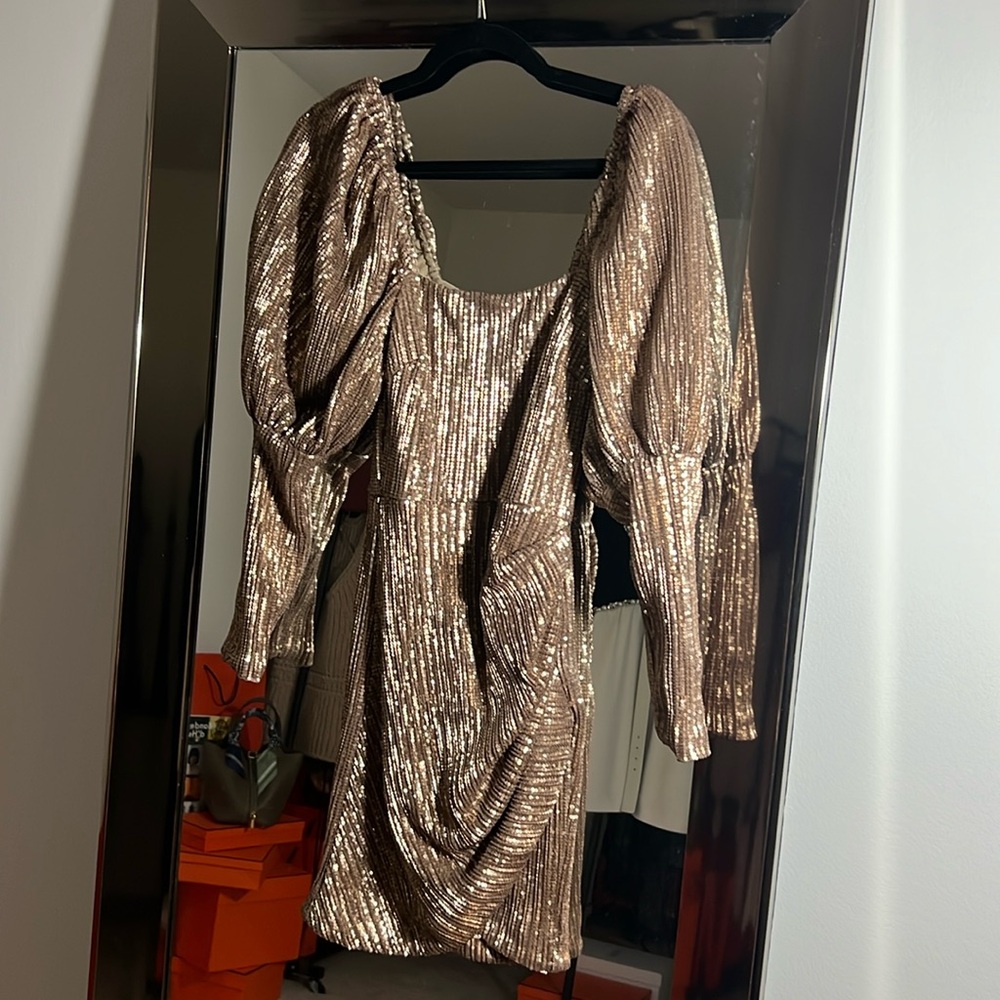 Lavish Alice Glitter Sequence Long Sleeve Mini Dress New Gold